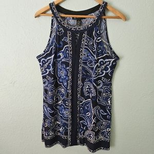 INC International Concepts Navy Paisley Tank Top